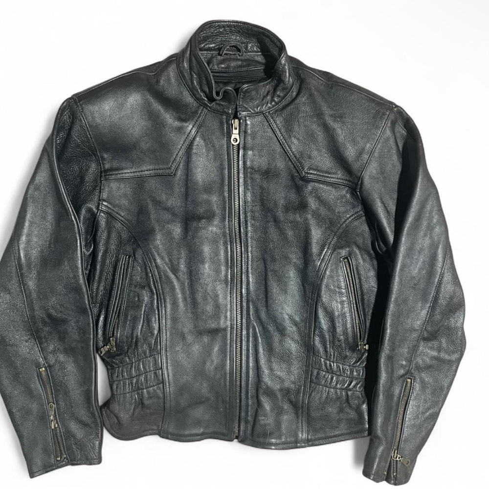 Women’s Black Leather Jacket MAS brand size small biker grunge|thermal lining